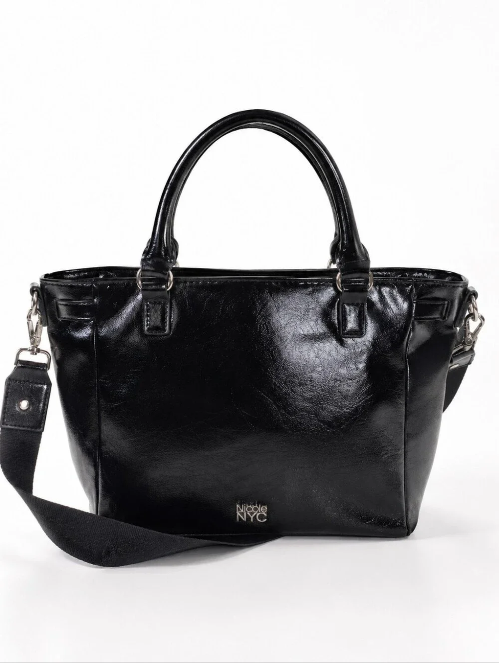 MADDEN NYC Black Patent Leather Crossbody Or Satchel.